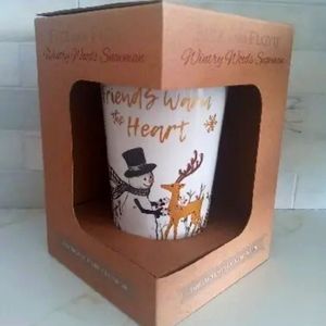 Fitz And Floyd Wintery Woods Snowman 11 oz Travel Mug Friends Warm The Heart Cup